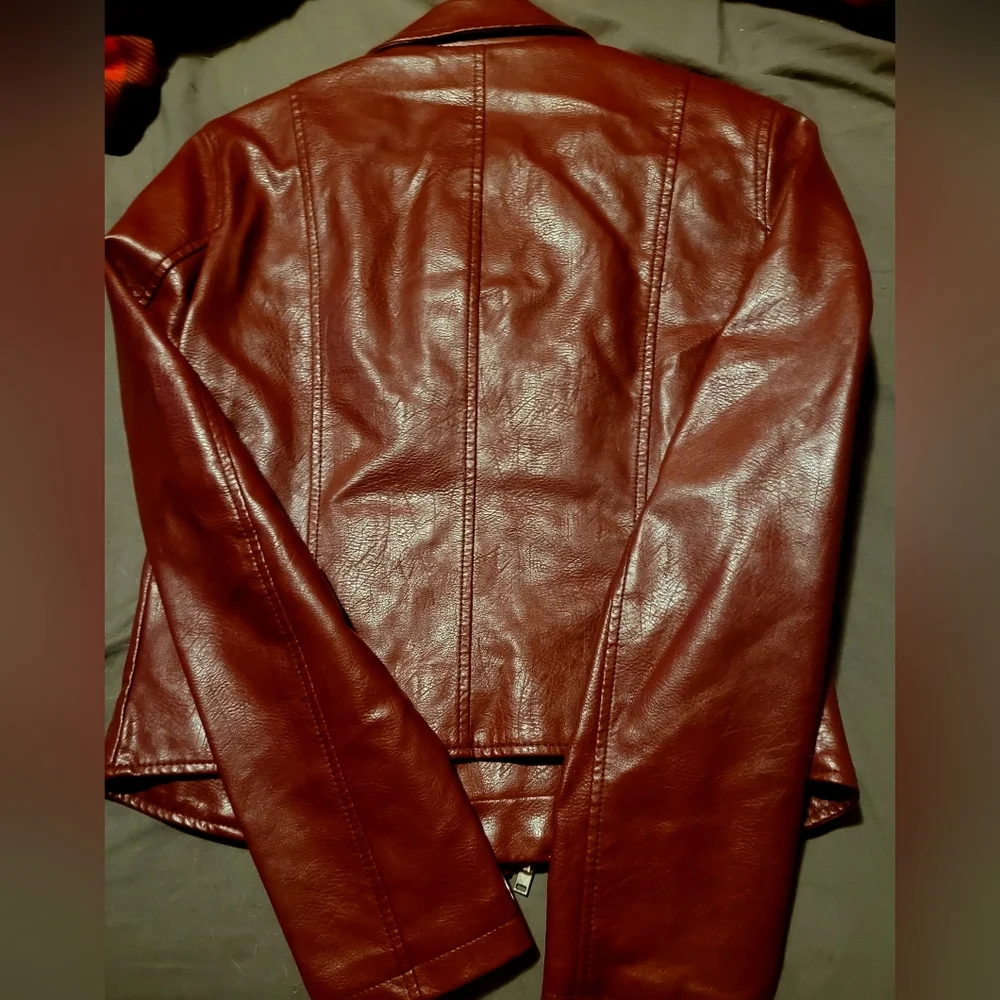 Maroon Faux leather Biker jacket - Picture 3 of 3